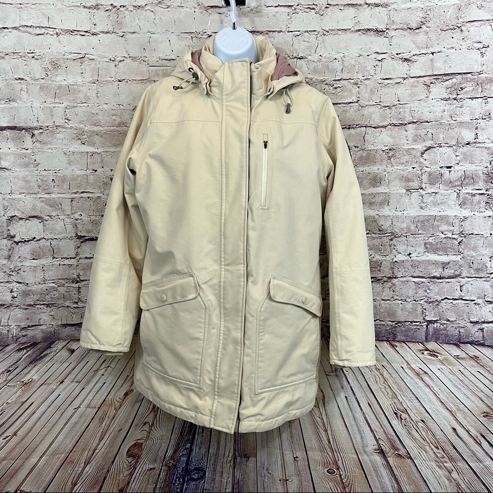 Lands’ End Cream Insulated Feather Down Zipper Snap Parka